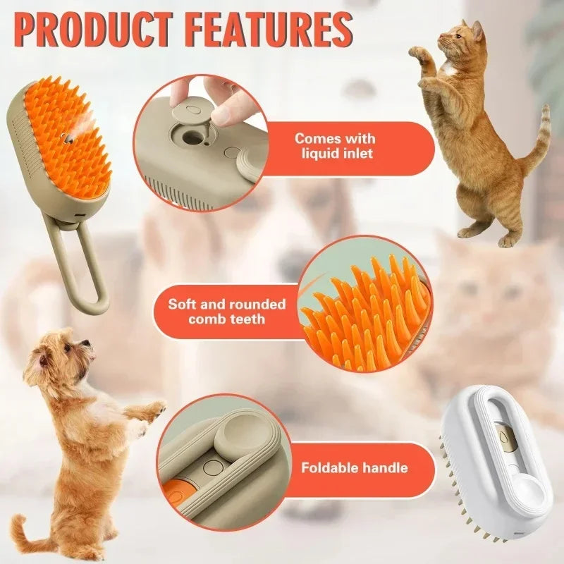 Cat Dog Pet Spray Massage Brush One Button Steam Spray Folding Rotatable Floating Hair Bath Hair Removal Brush Comb dog brush