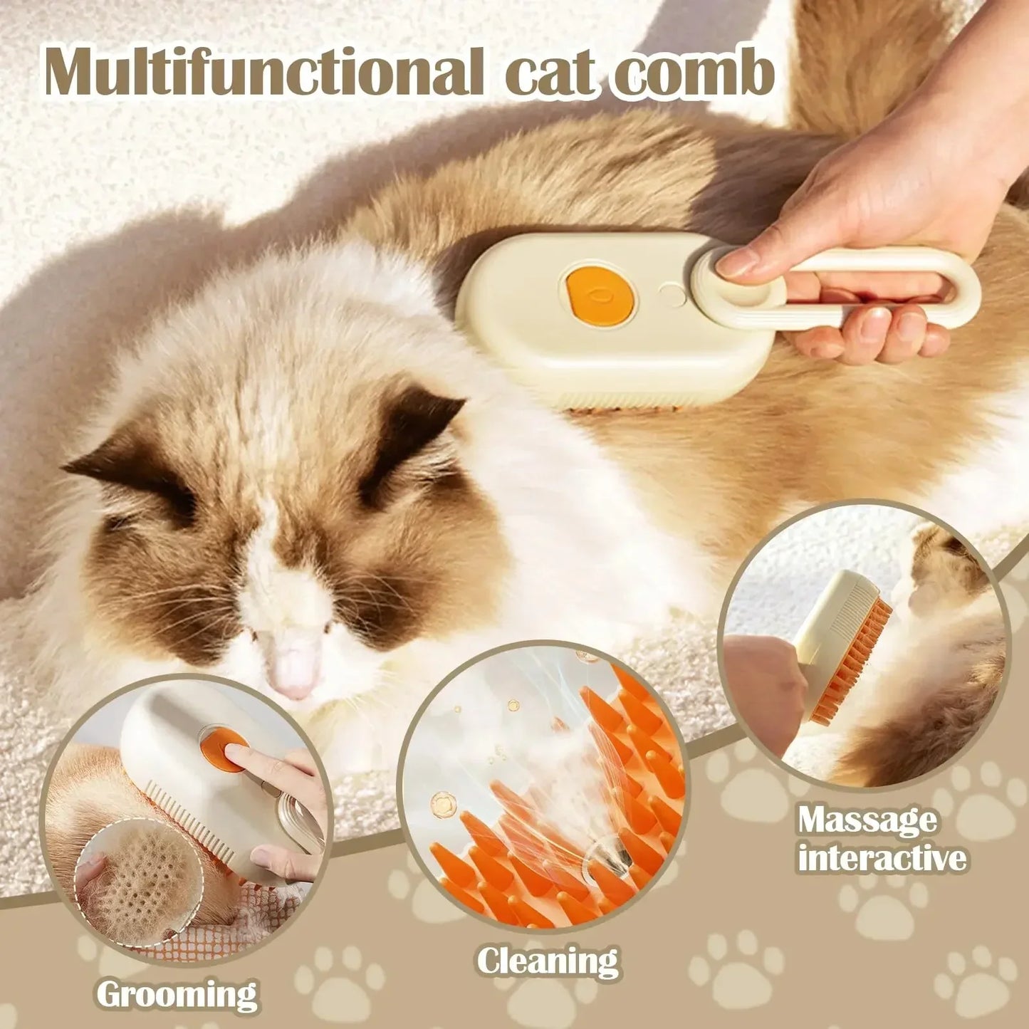 Cat Dog Pet Spray Massage Brush One Button Steam Spray Folding Rotatable Floating Hair Bath Hair Removal Brush Comb dog brush